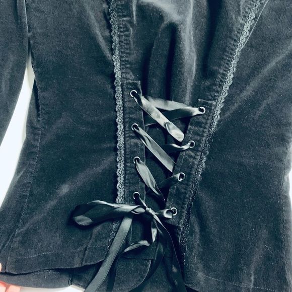 Vintage 90s Lip Service Hot Topic black velvet corset lace up back blazer jacket - Picture 9 of 12